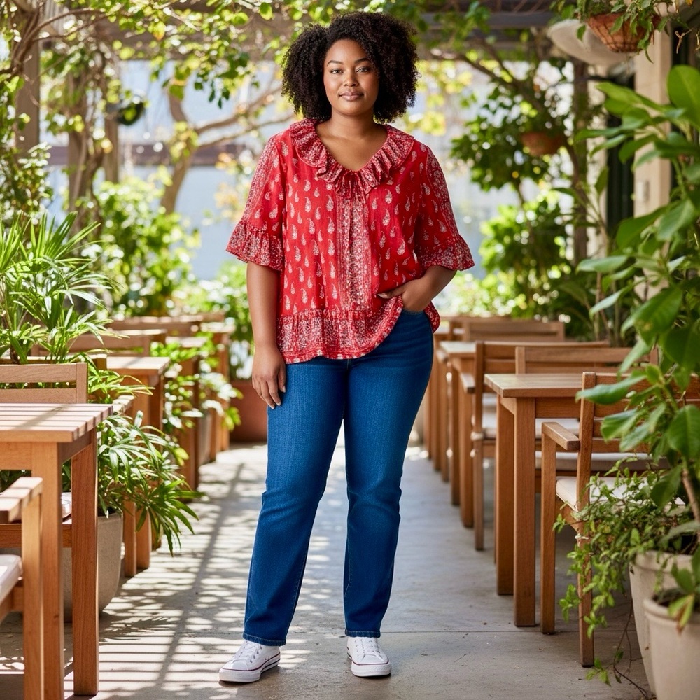 Suzanne Betro Red Floral Blouse